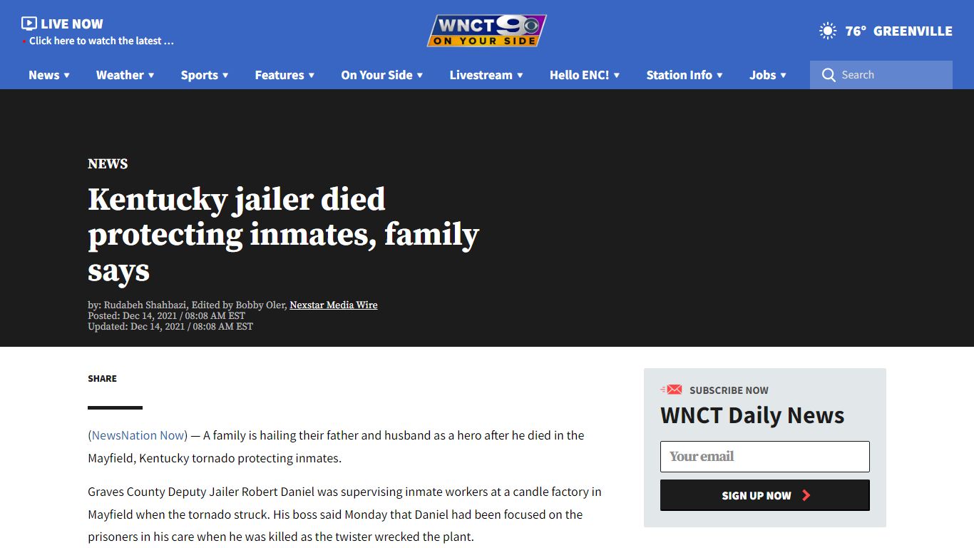 Kentucky jailer died protecting inmates, family says | WNCT